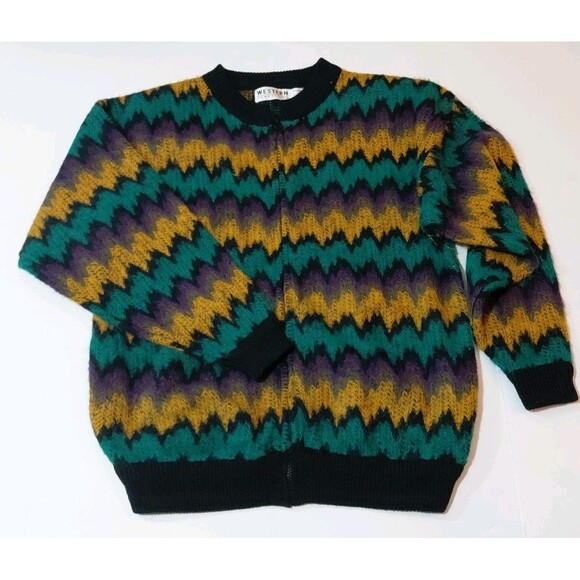 Western Connection L Chevron Full Zip Unisex Knit Multicolored Cardigan Sweater - Picture 1 of 11
